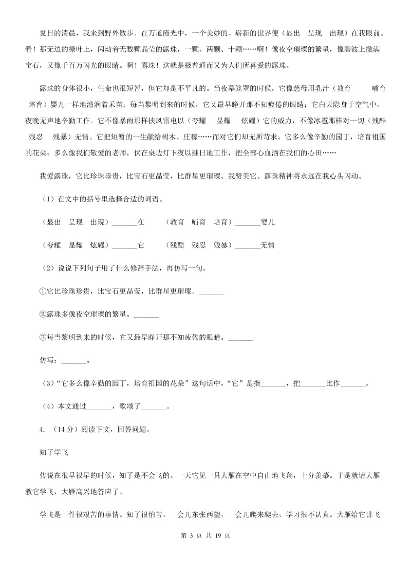 沪教版备考2020年小升初考试语文复习专题20：其他现代文阅读.doc_第3页