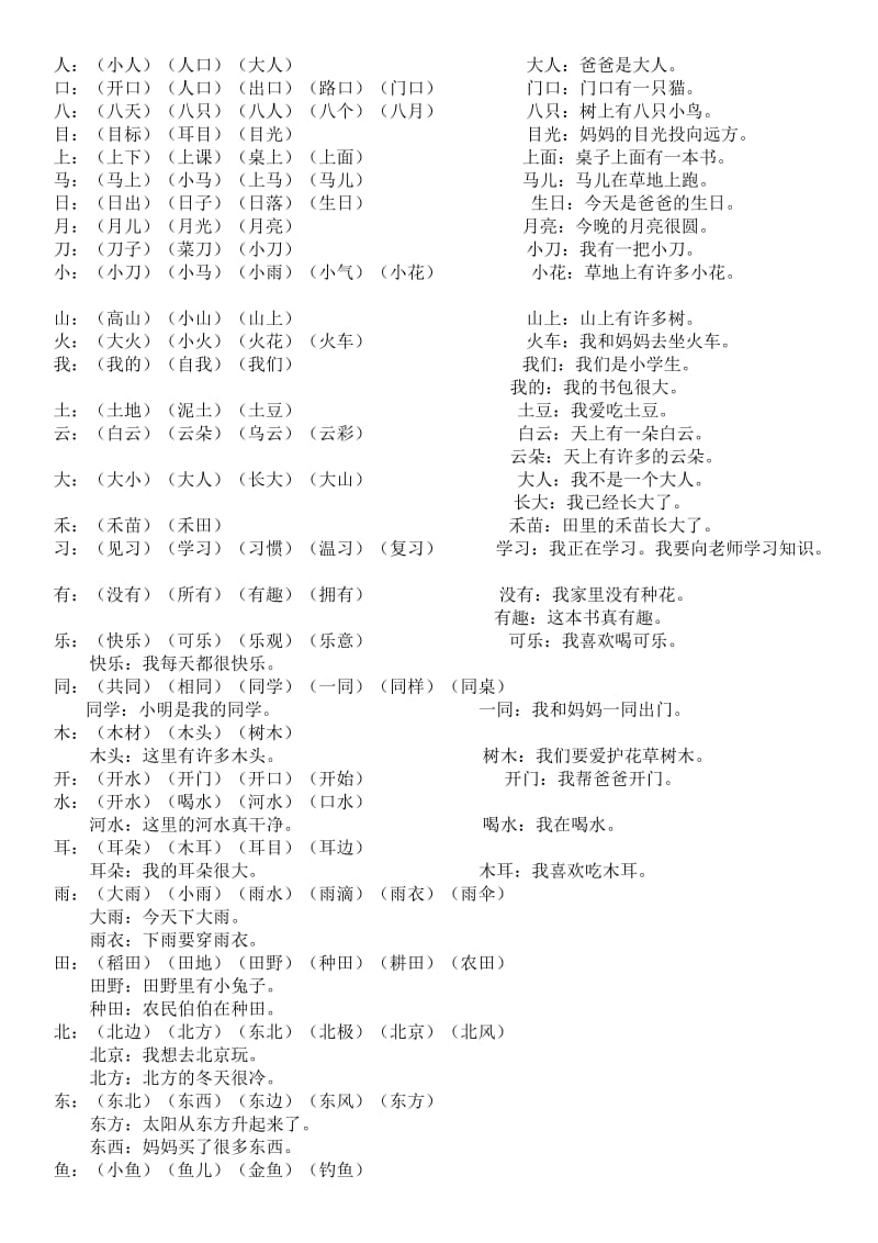 一年级上册组词造句大全.doc_第1页