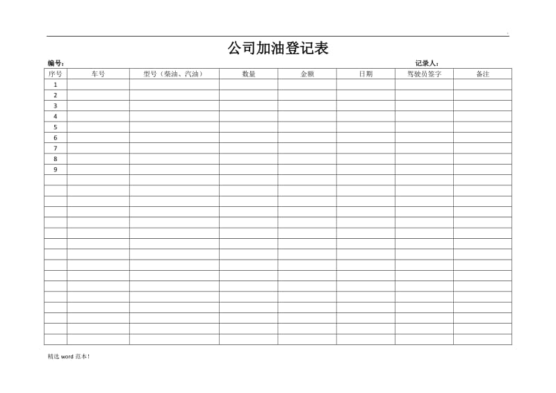 公司用车、加油登记表.doc_第1页