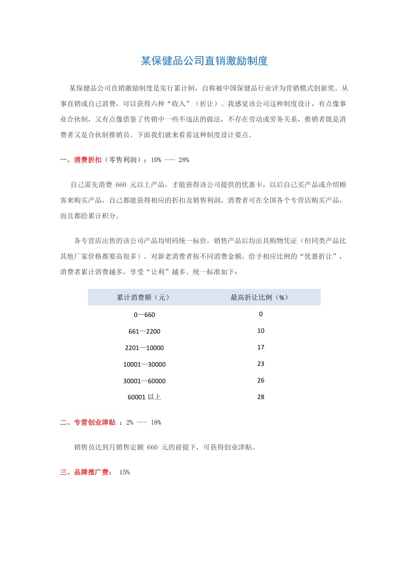 某保健品公司直销激励制度.doc_第1页