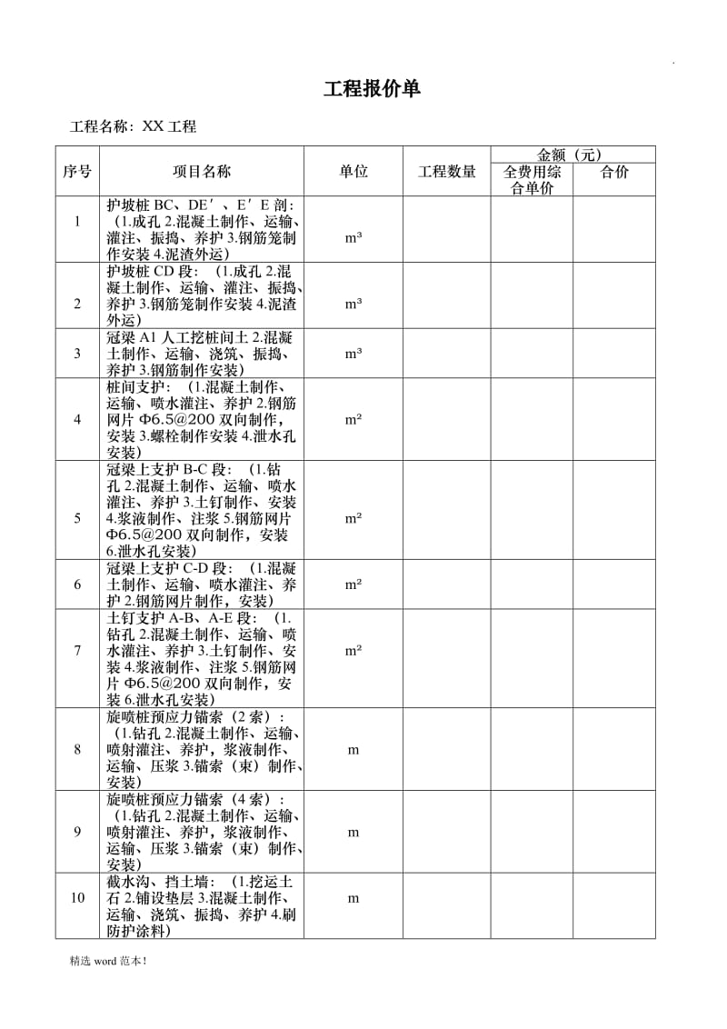 XX工程报价单范本.doc_第1页