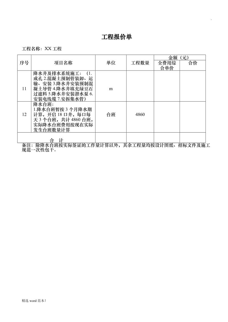 XX工程报价单范本.doc_第2页