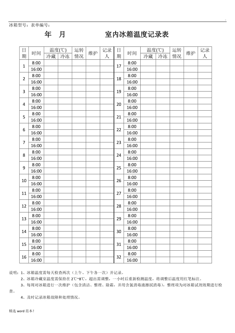 实验室冰箱温度记录表.doc_第1页