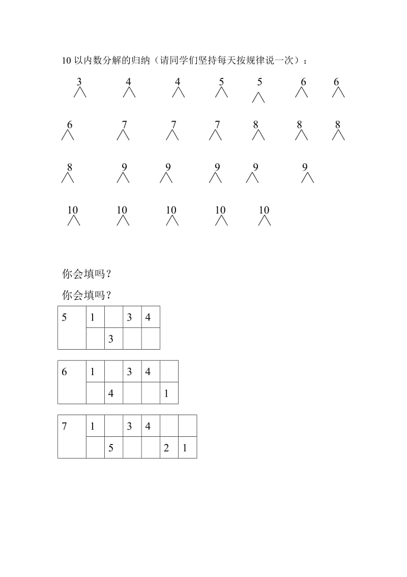 一年级上册数学10以内的分成练习.doc_第1页