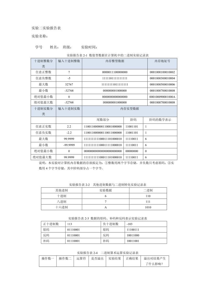 北理大学计算机实验基础实验二实验报告表答案.doc_第1页