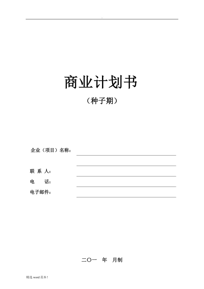 商业计划书模版(种子期).doc_第1页