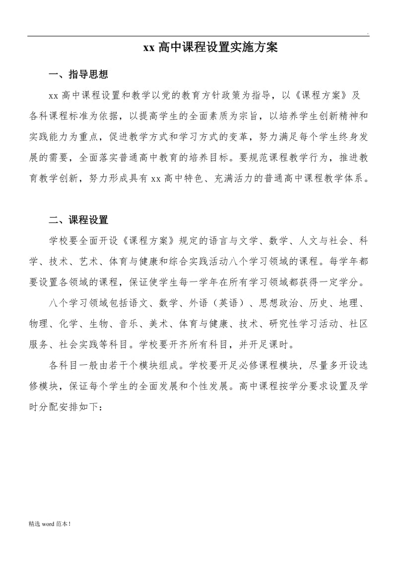 xx高中课程设置实施方案.doc_第1页