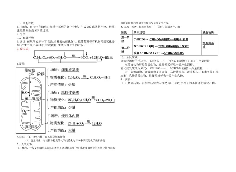 细胞呼吸知识点总结.doc_第1页