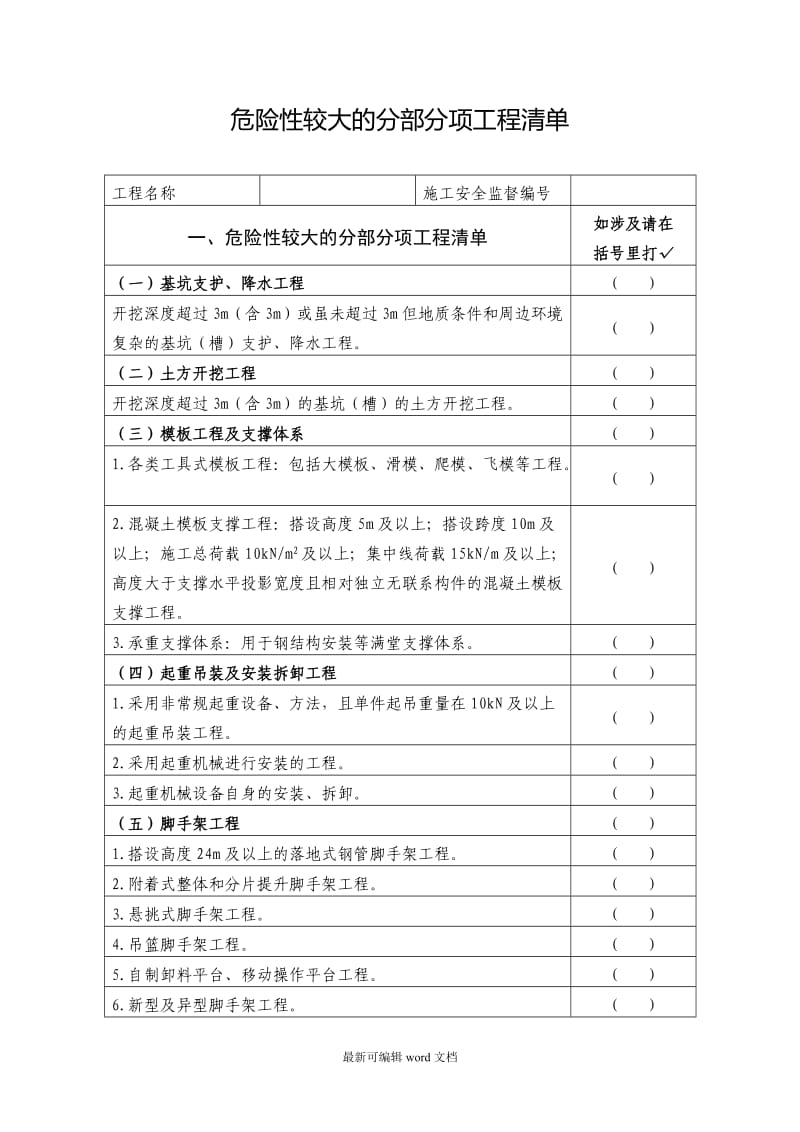 危险性较大的分部分项工程清单.doc_第1页