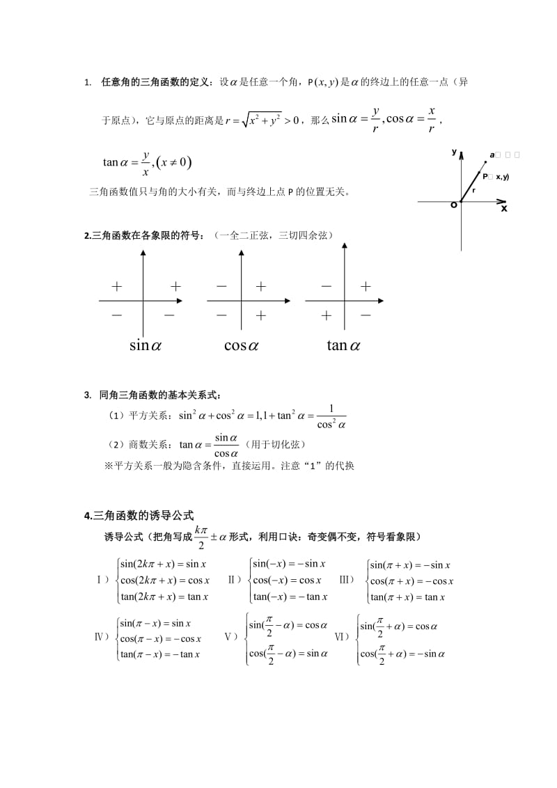 三角函数及解三角形知识点总结.doc_第1页