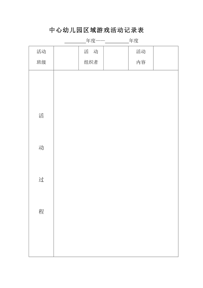 中心幼儿园区域游戏活动记录表.doc_第1页