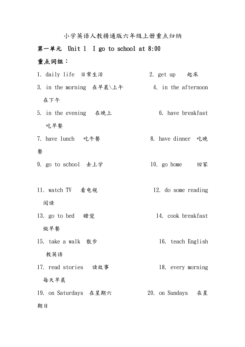 小学英语人教精通版六年级(上册)重点归纳.doc_第1页