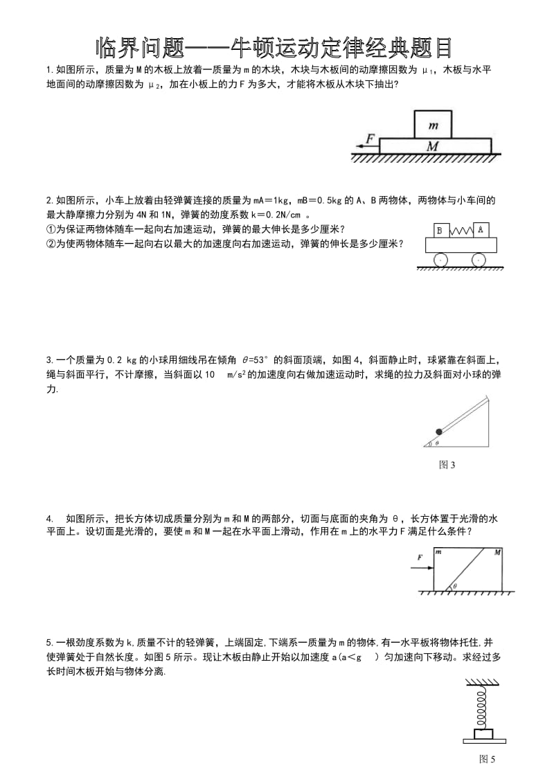 牛顿运动定律3经典临界问题.doc_第1页