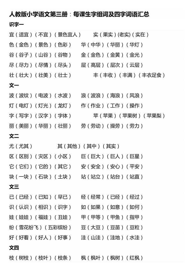 二年级上册生字组词及四字词语.doc_第1页