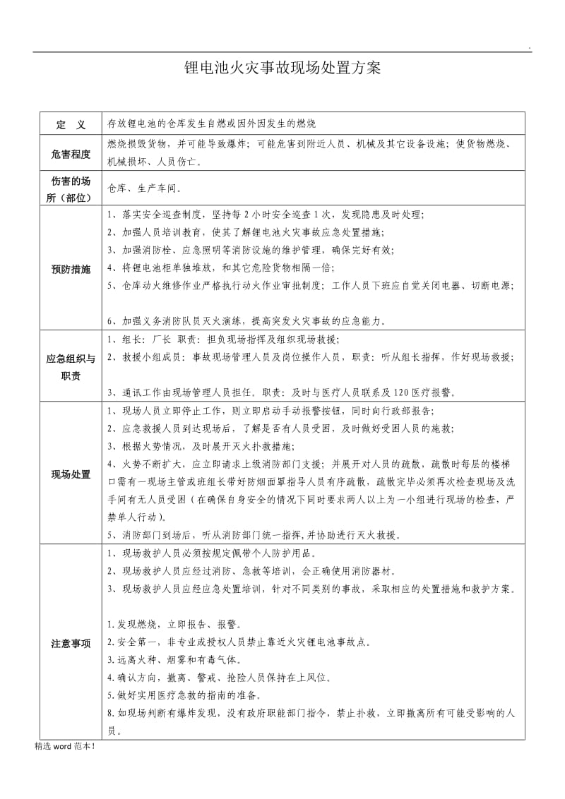 锂电池火灾事故现场处置方案.doc_第1页