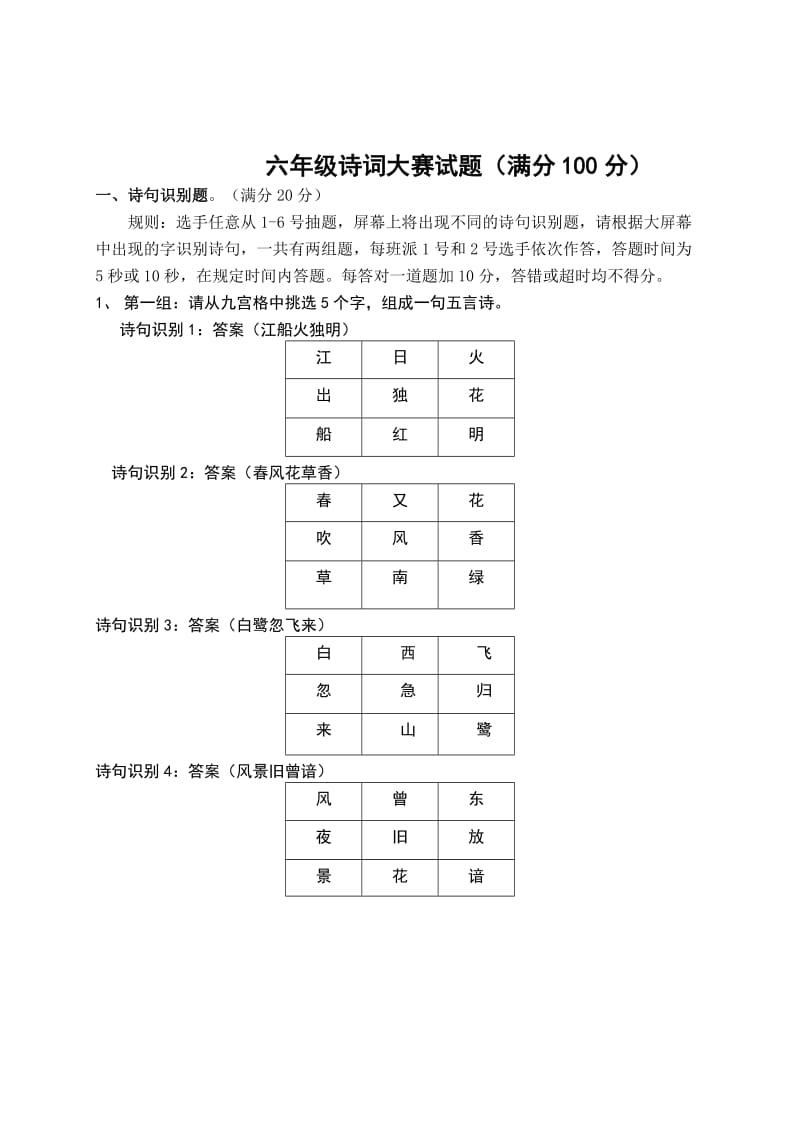 六年级古诗文知识竞赛试题.doc_第1页