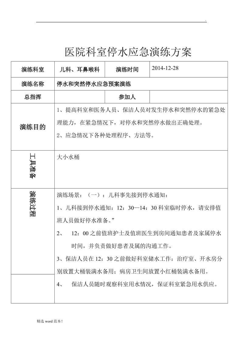 医院科室停水应急演练方案.doc_第1页