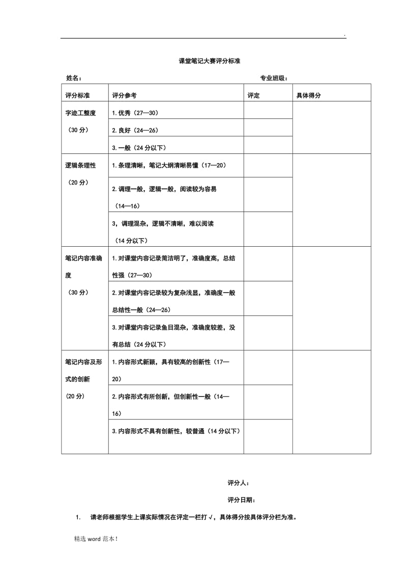 课堂笔记大赛评分标准.doc_第1页