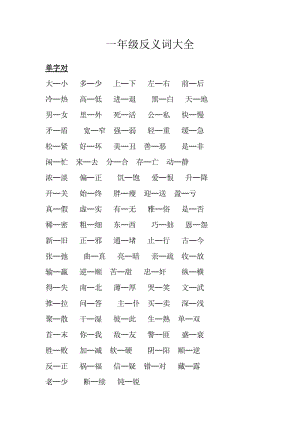 小學(xué)一年級(jí) 反義詞大全.doc