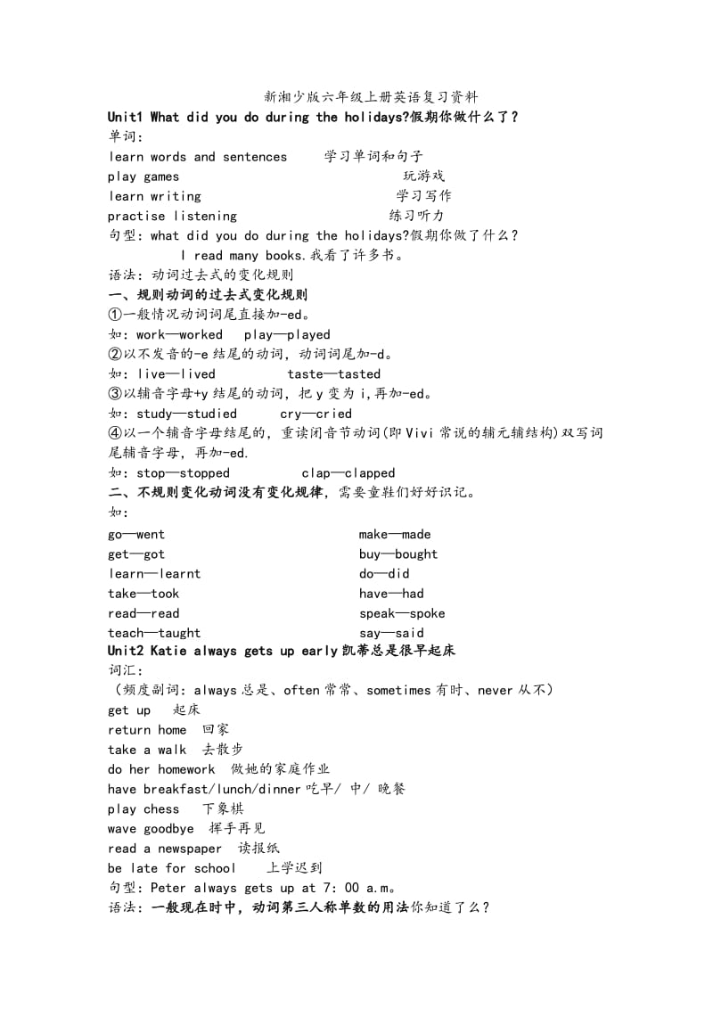 新湘少版六年级上册英语复习资料.doc_第1页