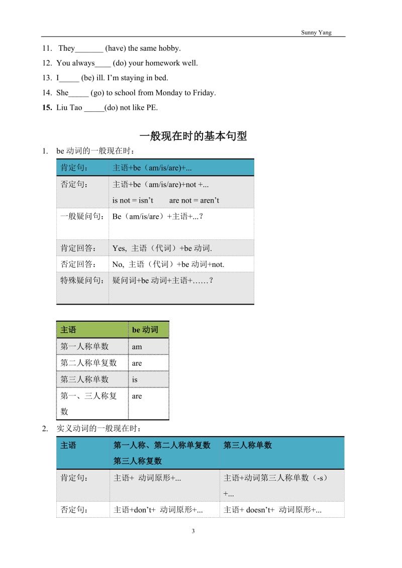 英语一般现在时练习题及答案.doc_第3页