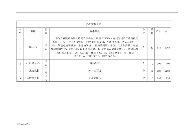 网络工程报价单.doc_第1页