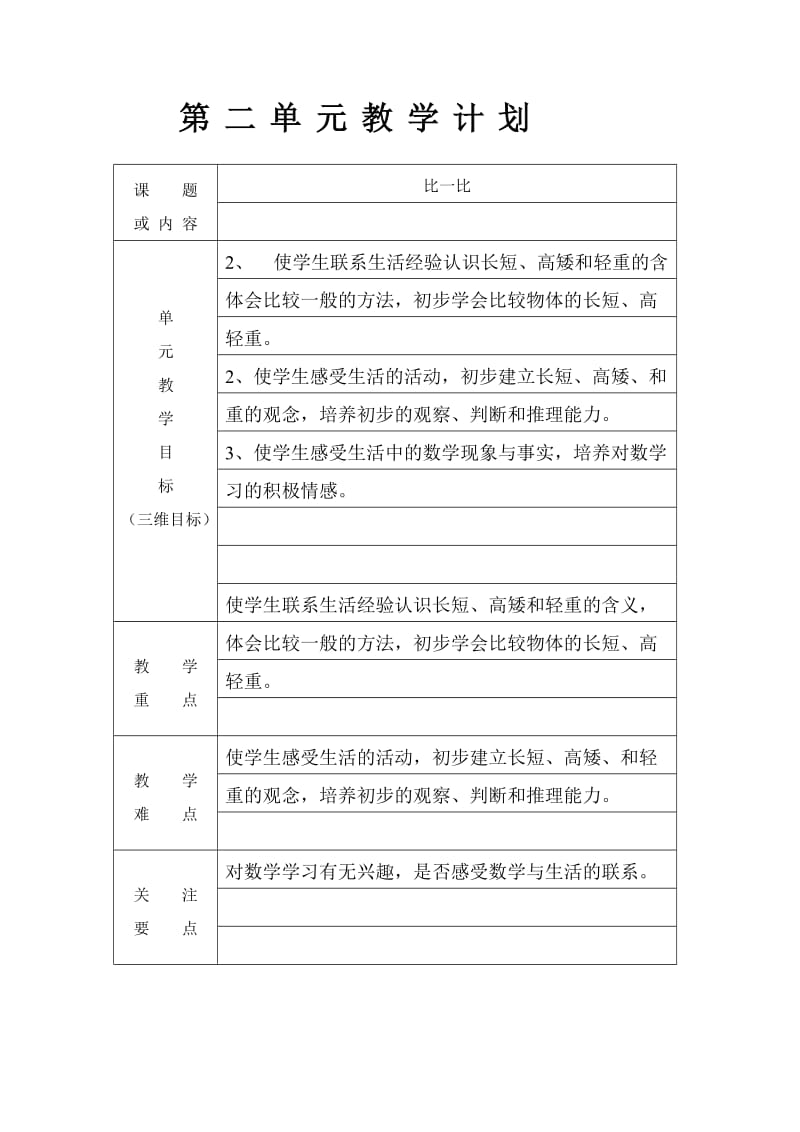 苏教版小学一年级数学单元教学目标.doc_第2页