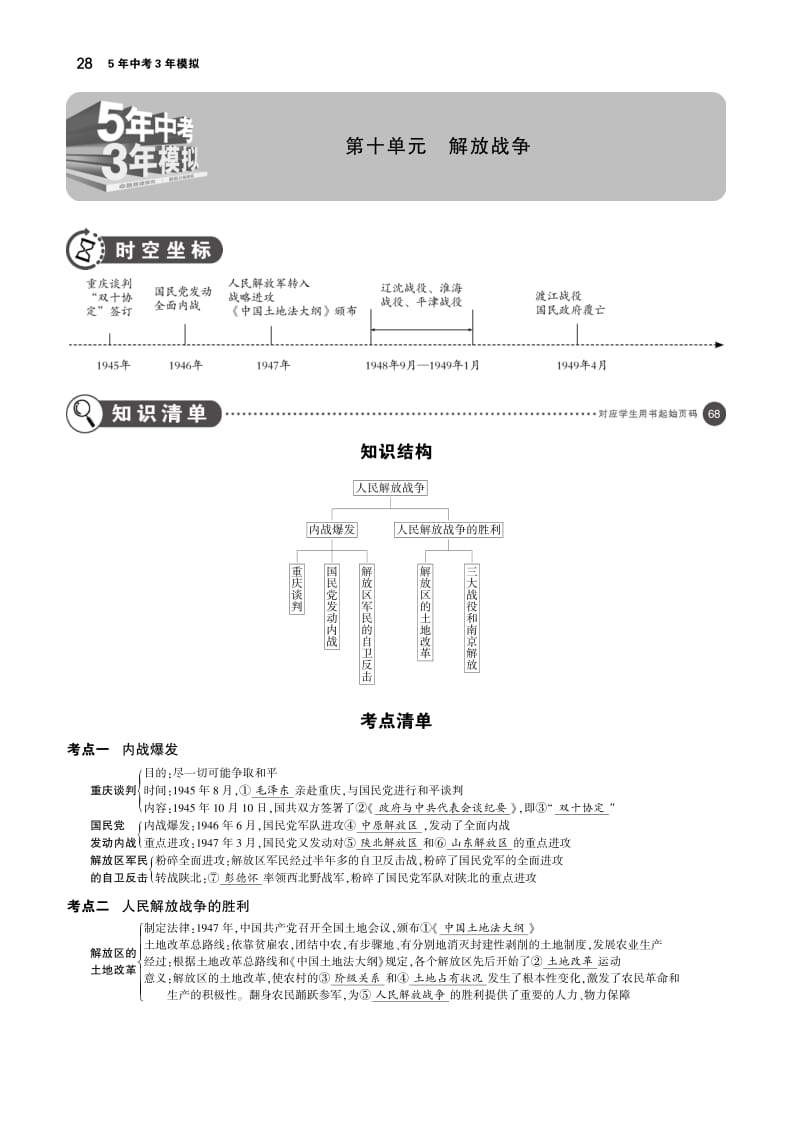 全国版2019中考历史总复习第十单元解放战争讲解部分检测pdf201809144124.pdf_第1页