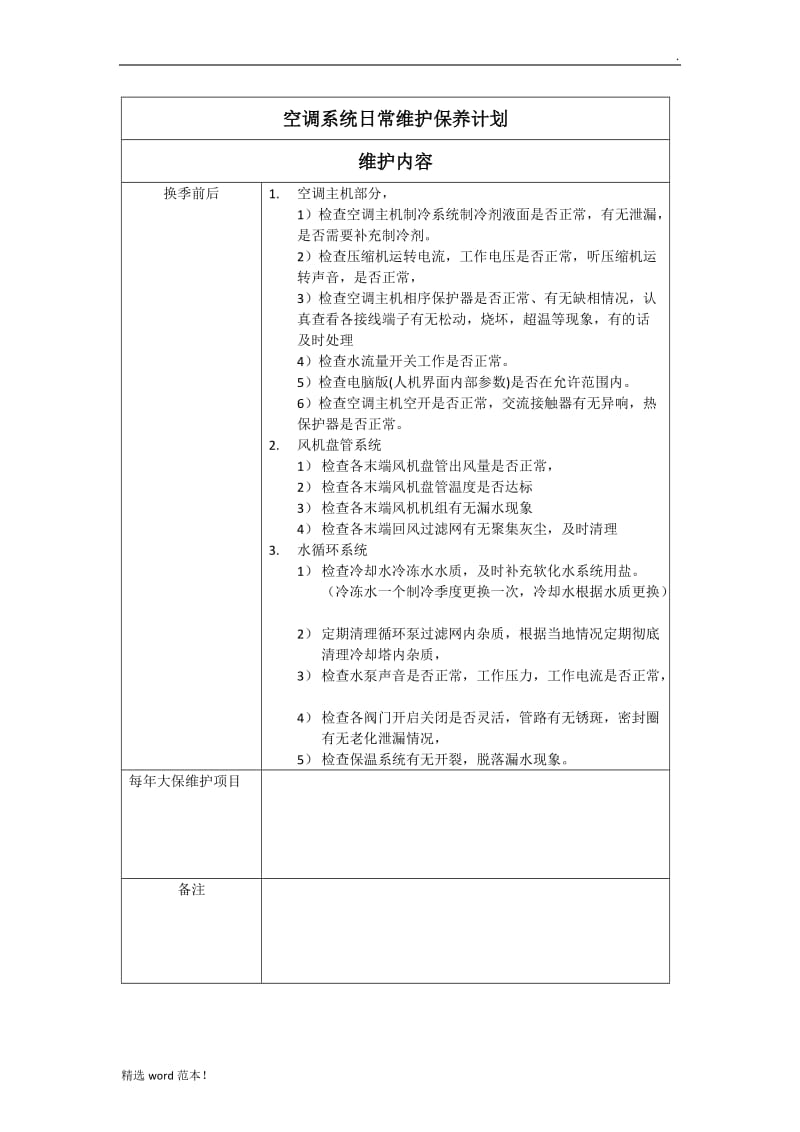 空调系统日常维护保养计划.doc_第1页