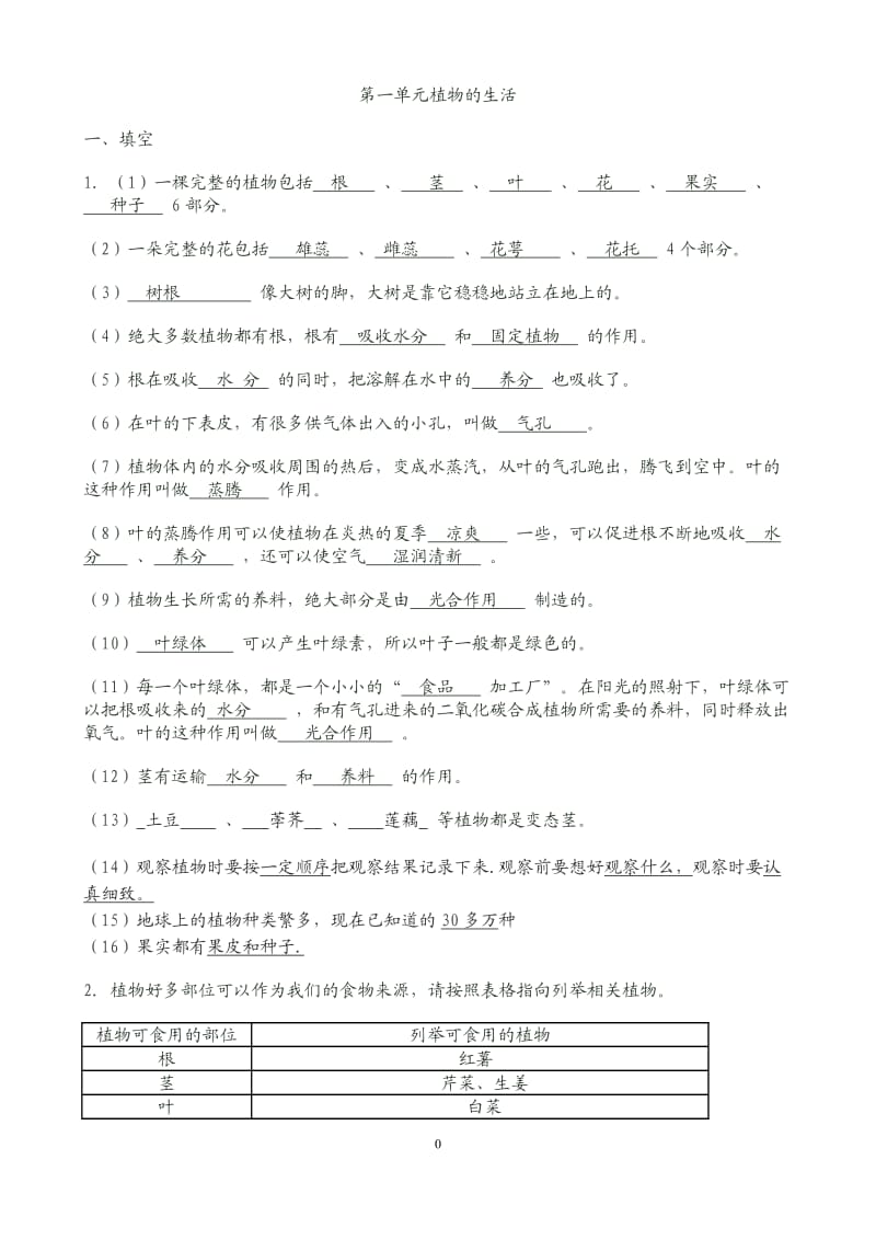 鲁教版四年级科学上册期末复习(带答案).doc_第1页