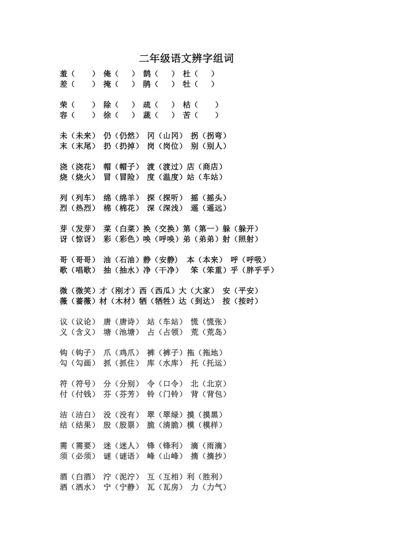 二年级语文下册辨字组词.doc_第1页