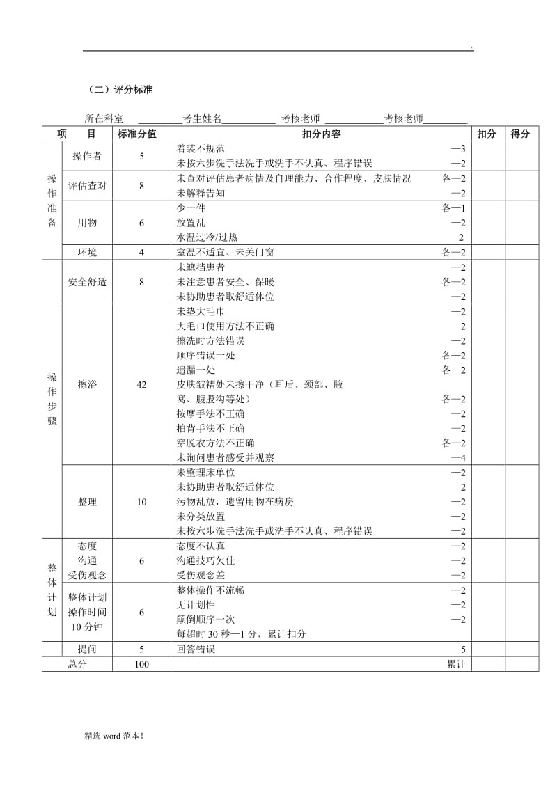 床上擦浴操作流程及评分标准.doc_第2页