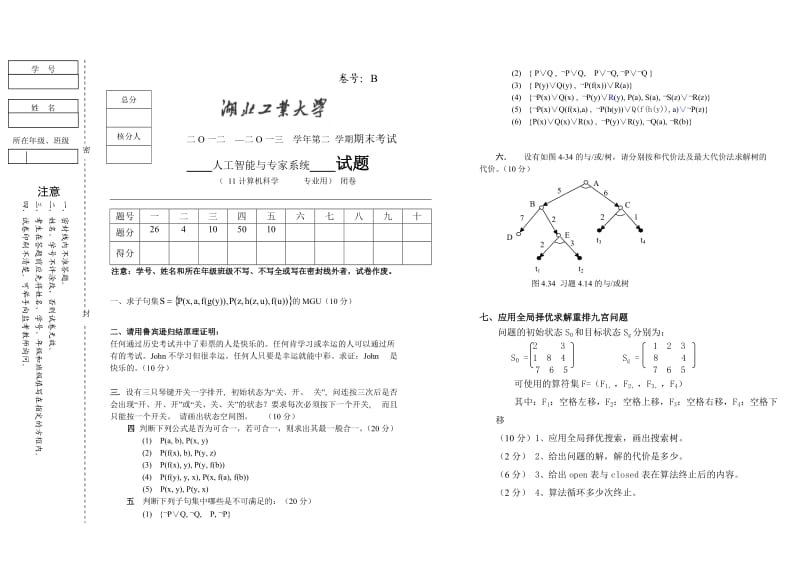 人工智能与专家系统模拟题.doc_第1页