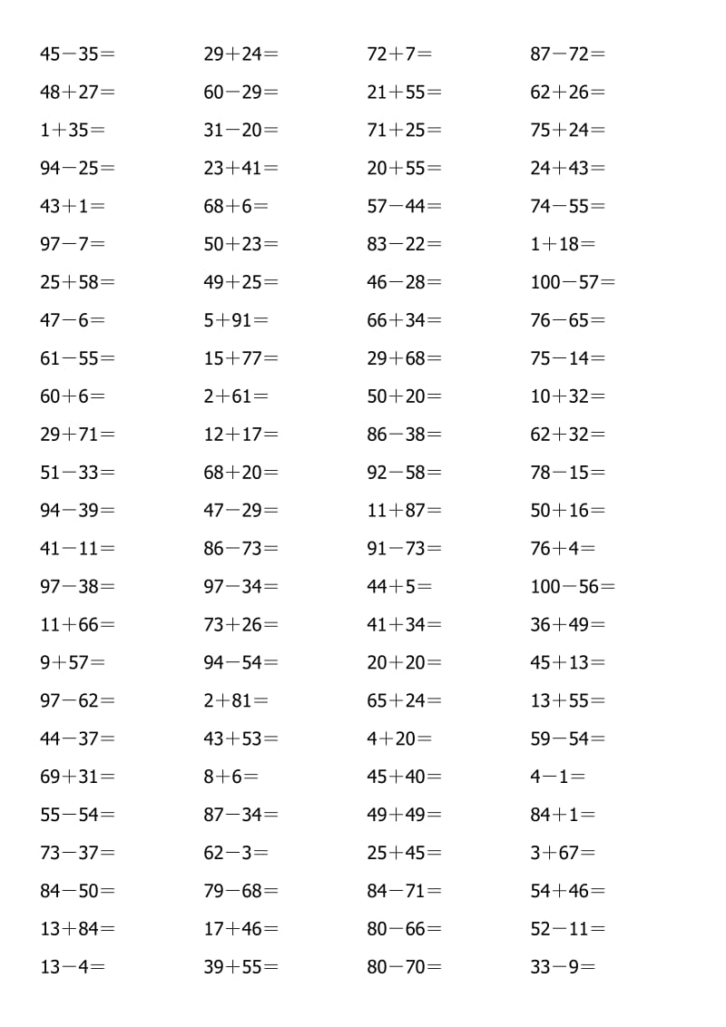 小学一年级数学计算题3600题(100以内).doc_第1页