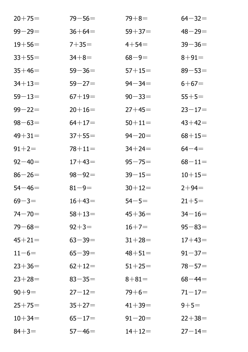 小学一年级数学计算题3600题(100以内).doc_第3页