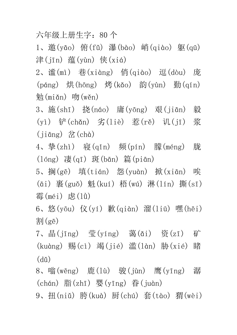 六年级语文上册生字表.doc_第1页