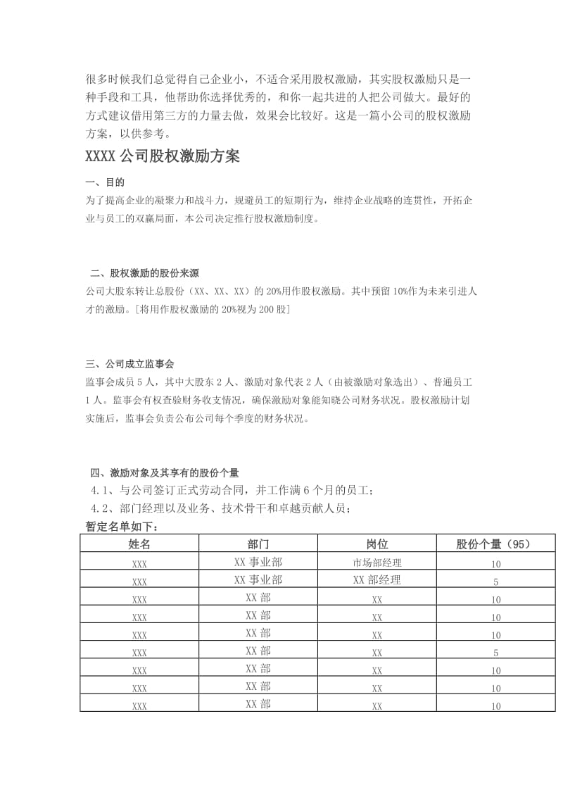 (参考)小公司股权激励方案.doc_第1页