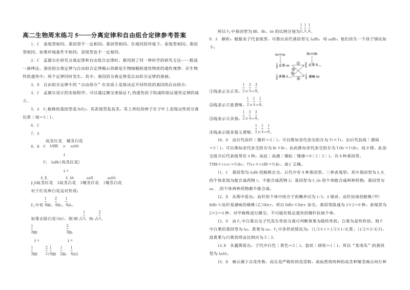 分离定律和自由组合定律精选练习题.doc_第3页