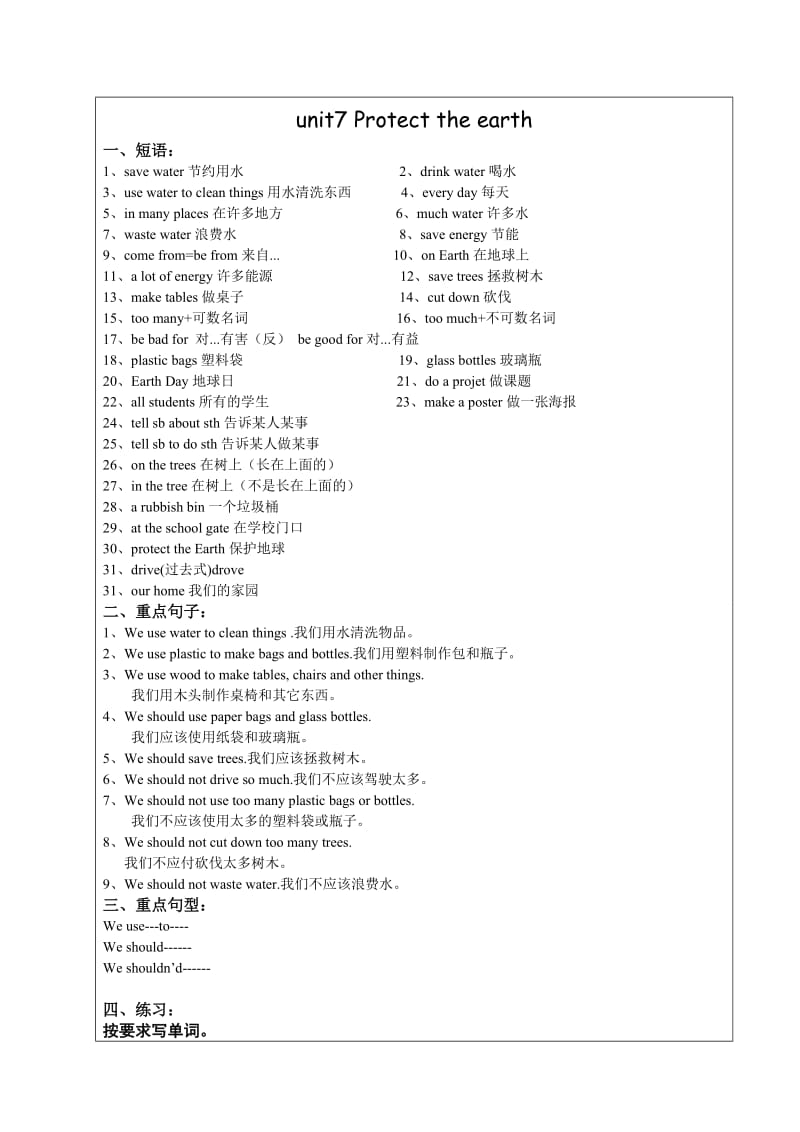 新版译林英语六年级6Aunit7-知识点与练习.doc_第1页