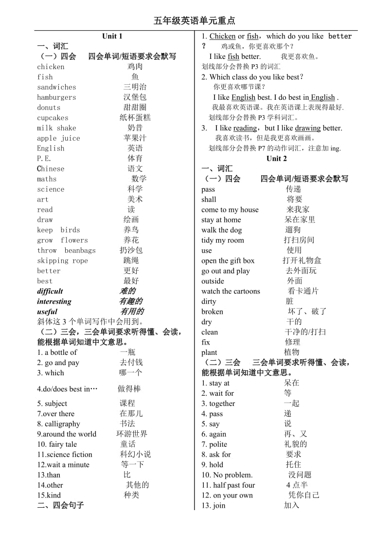 北京版五年级上英语单元重点.doc_第1页