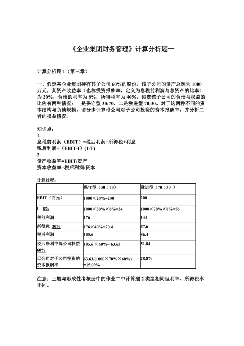 《企业集团财务管理》计算分析题一.doc_第1页