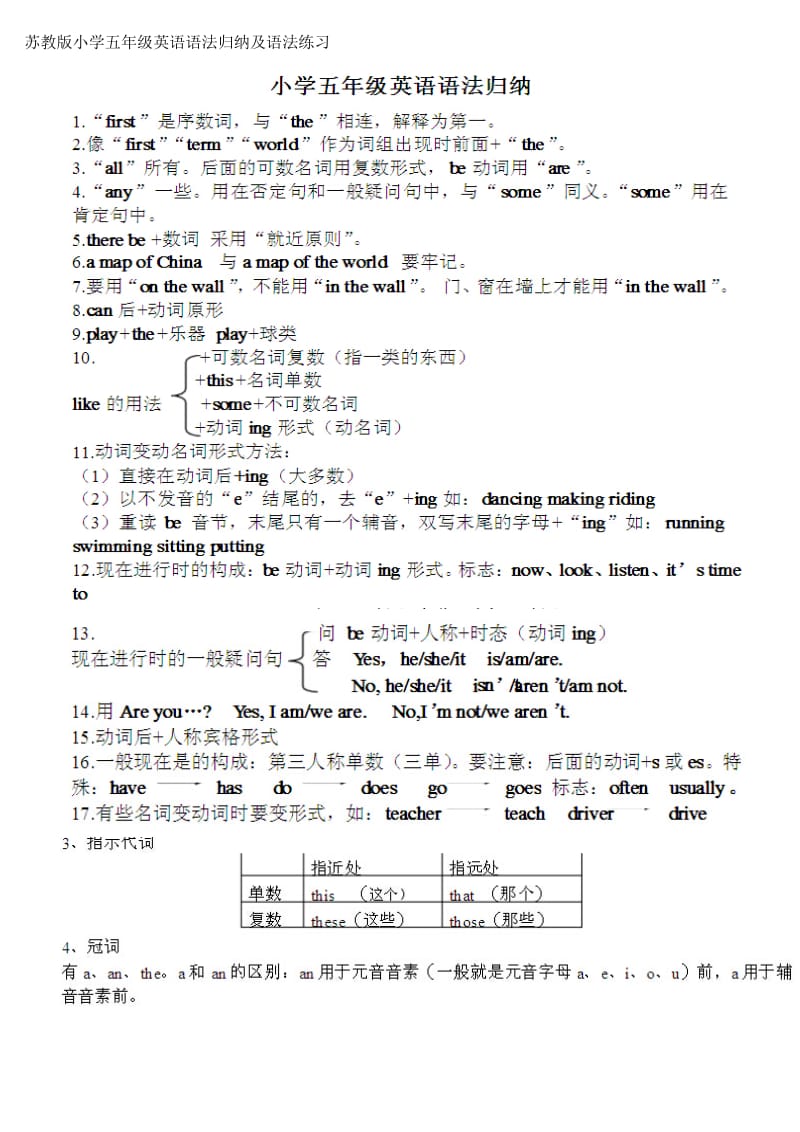 苏教版小学五年级英语语法归纳及语法练习.doc_第1页