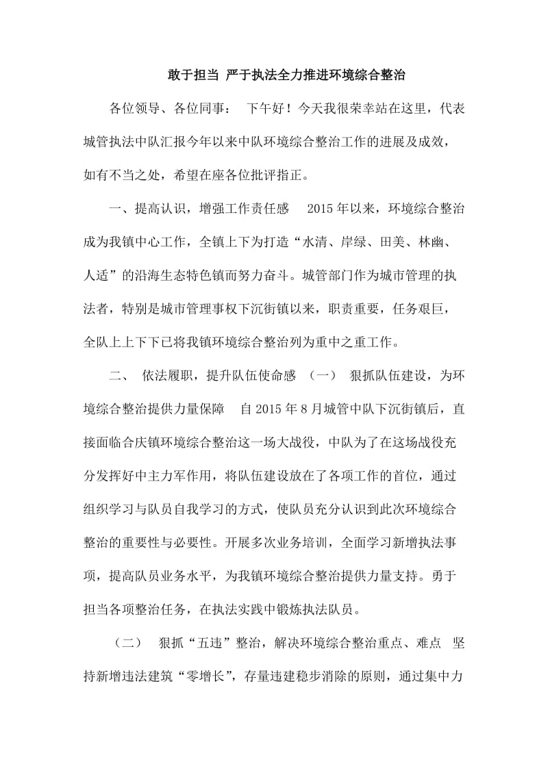 敢于担当 严于执法全力推进环境综合整治_第1页