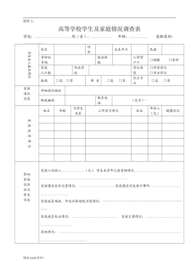 助学贷款 家庭情况调查表.doc_第1页