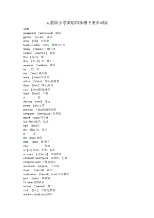 人教版小學英語四年級下冊單詞表.doc