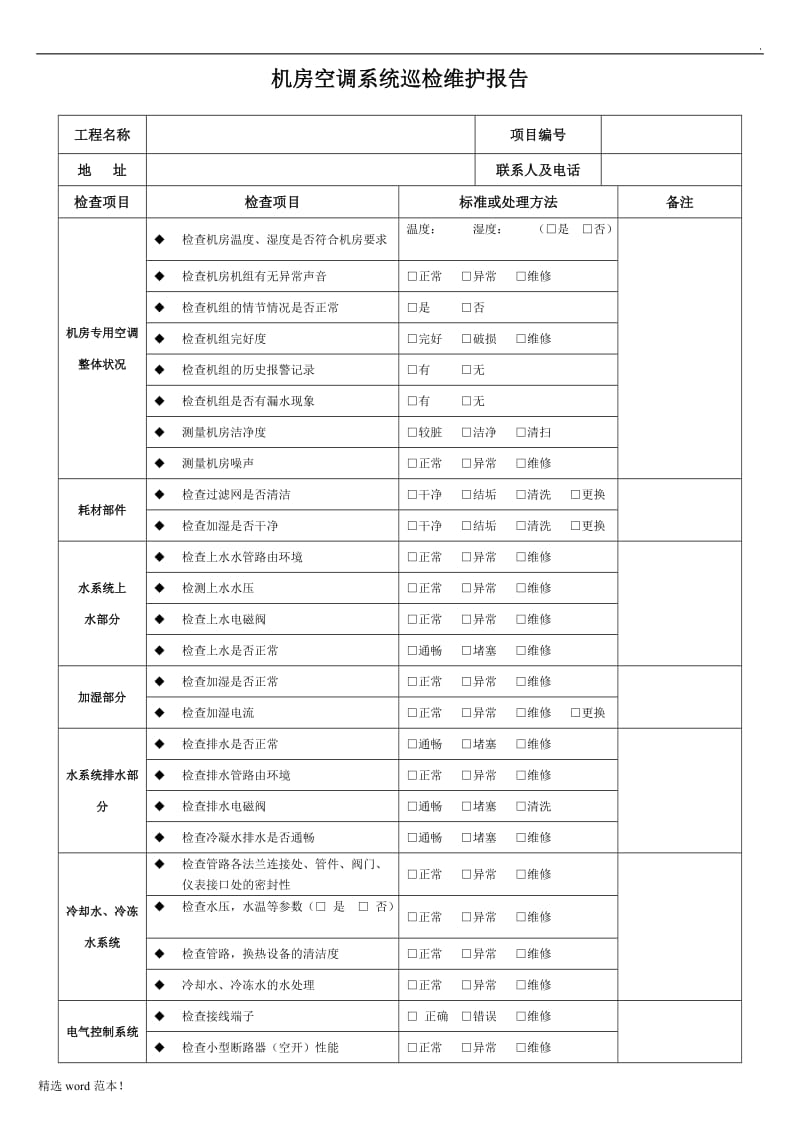 机房空调系统巡检维护报告.doc_第1页