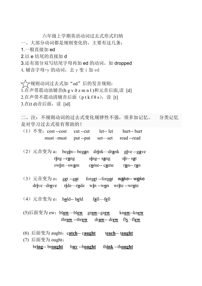 六年级上学期英语动词过去式形式归纳.doc_第1页