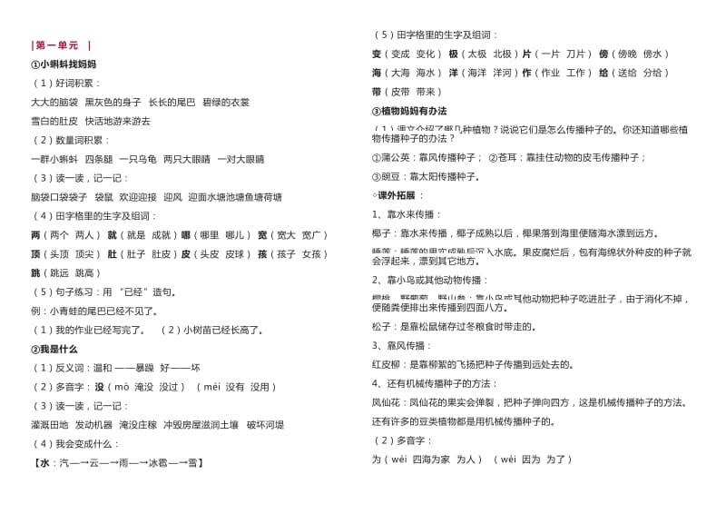 部编语文二年级上1-4单元复习总结.doc_第1页