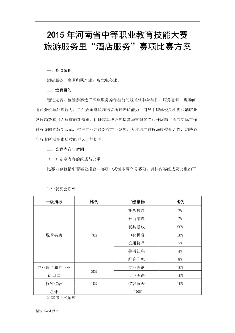 酒店技能大赛标准.doc_第1页