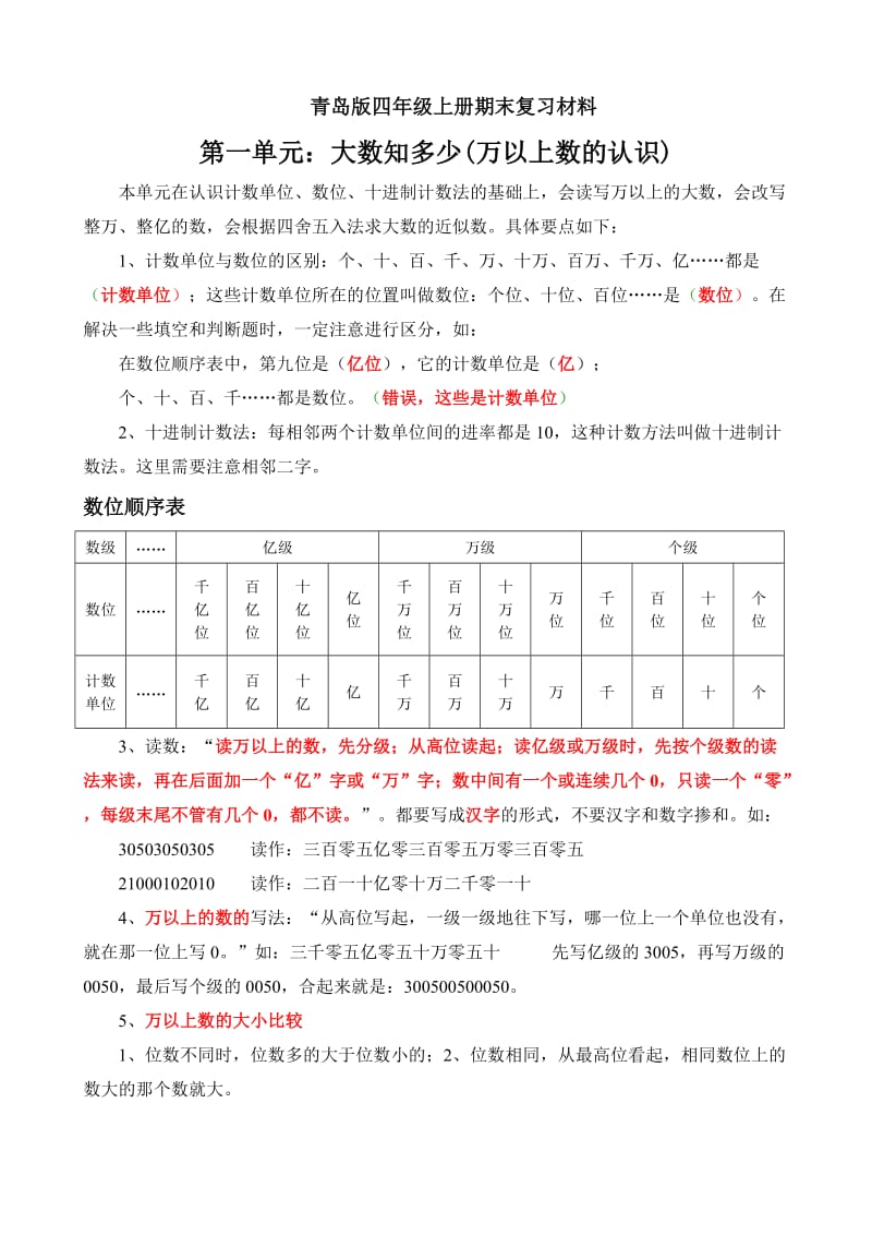 新青岛版四年级数学上册知识点归纳.doc_第1页